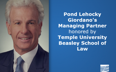 El socio gerente de Pond Lehocky Giordano es galardonado por la Facultad de Derecho Beasley de la Universidad de Temple con el Aula y la Sala Pond