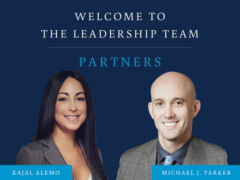 Pond Lehocky Giordano se complace en anunciar la elección de dos nuevos socios para nuestra firma: Kajal Alemo y Michael J. Parker